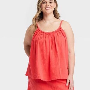 Universal Threads Hot Pink Gauzy Cotton Tank with Braided Straps Size XL